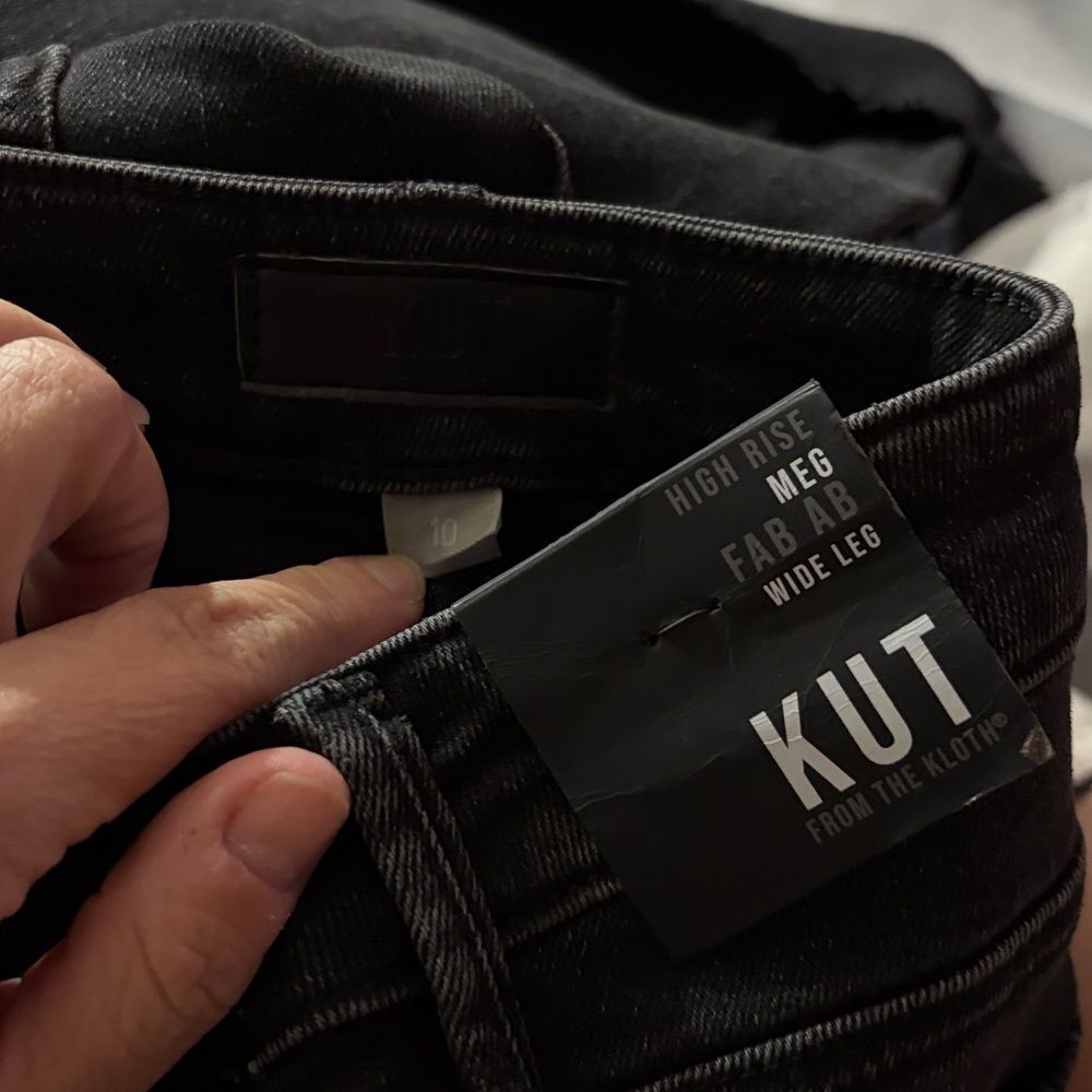 KUT from The Kloth Meg High-Rise Fab Ab Wide Leg Raw Hem in Illuminated 10 - Picture 4 of 5